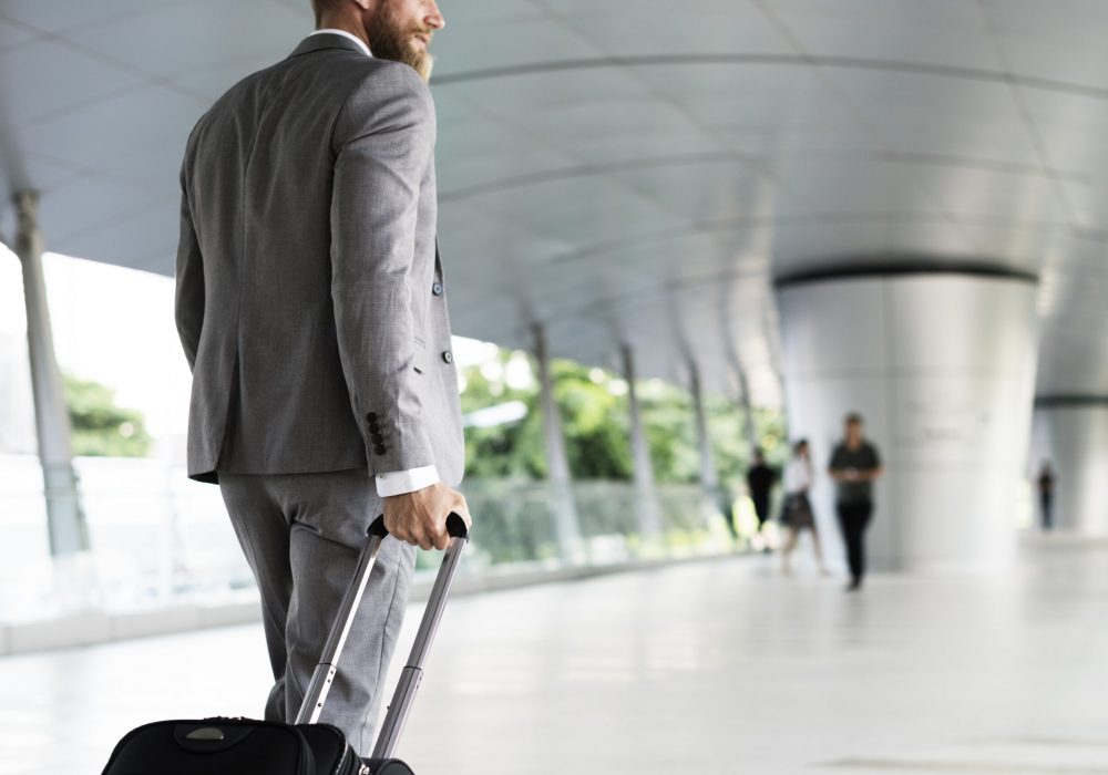 Businessmen Habds Hold Luggage Business Trip